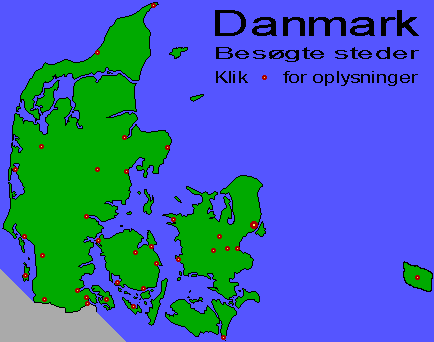 Danmarkskort med besøgte steder